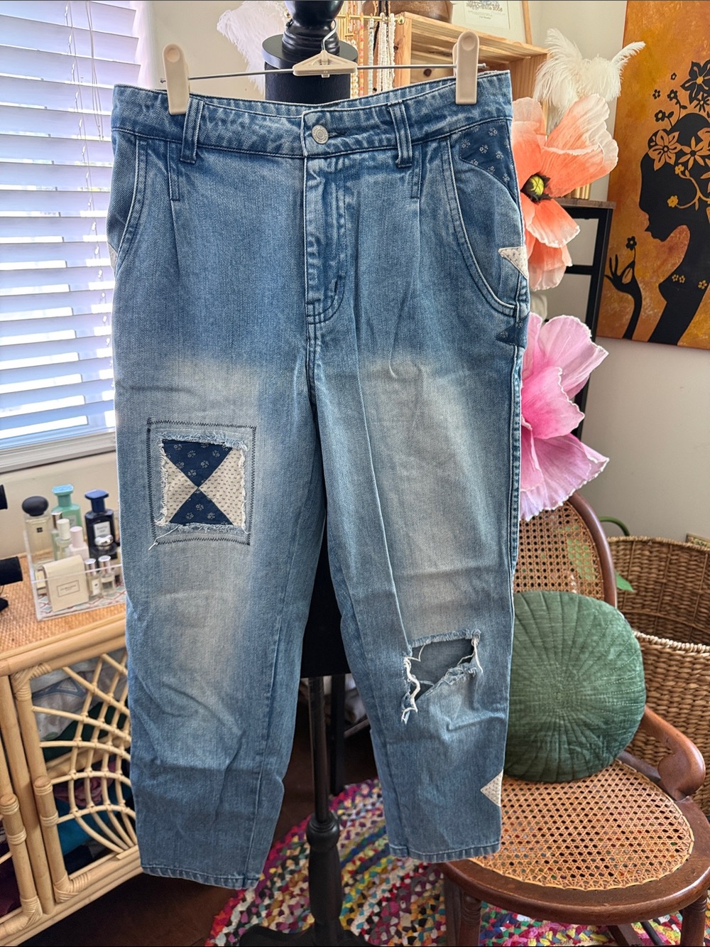 Free People We The Free Down To Earth Boho Hippie Patchwork Denim Jeans